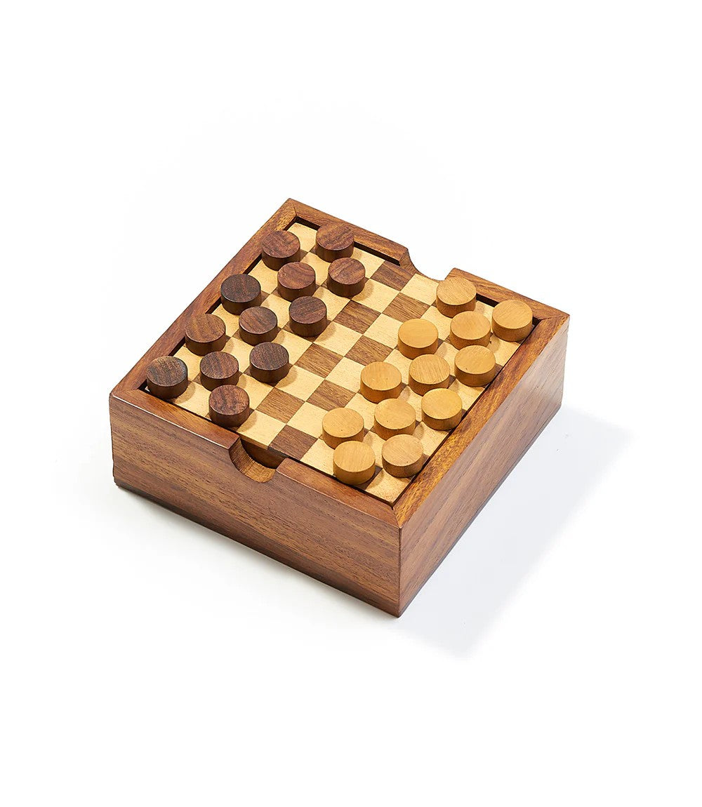Hand Crafted Wood Checkers Game: Mini (India)