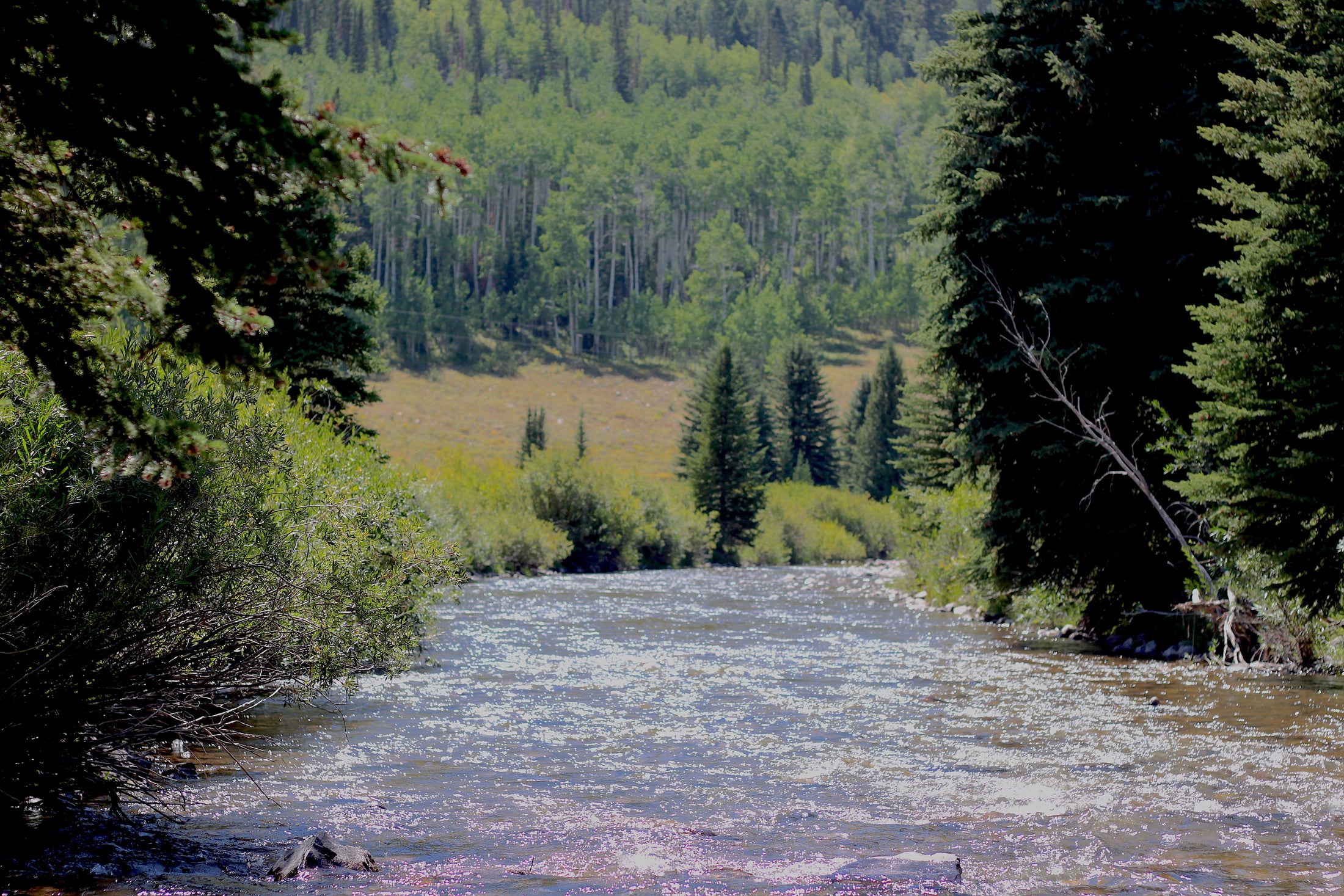 The Weber River winding through the mountain landscape near Mountain Green, Utah